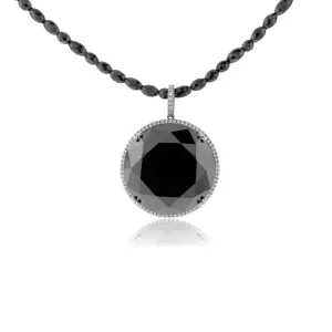 Large Round Black Diamond & Diamond Halo Pendant