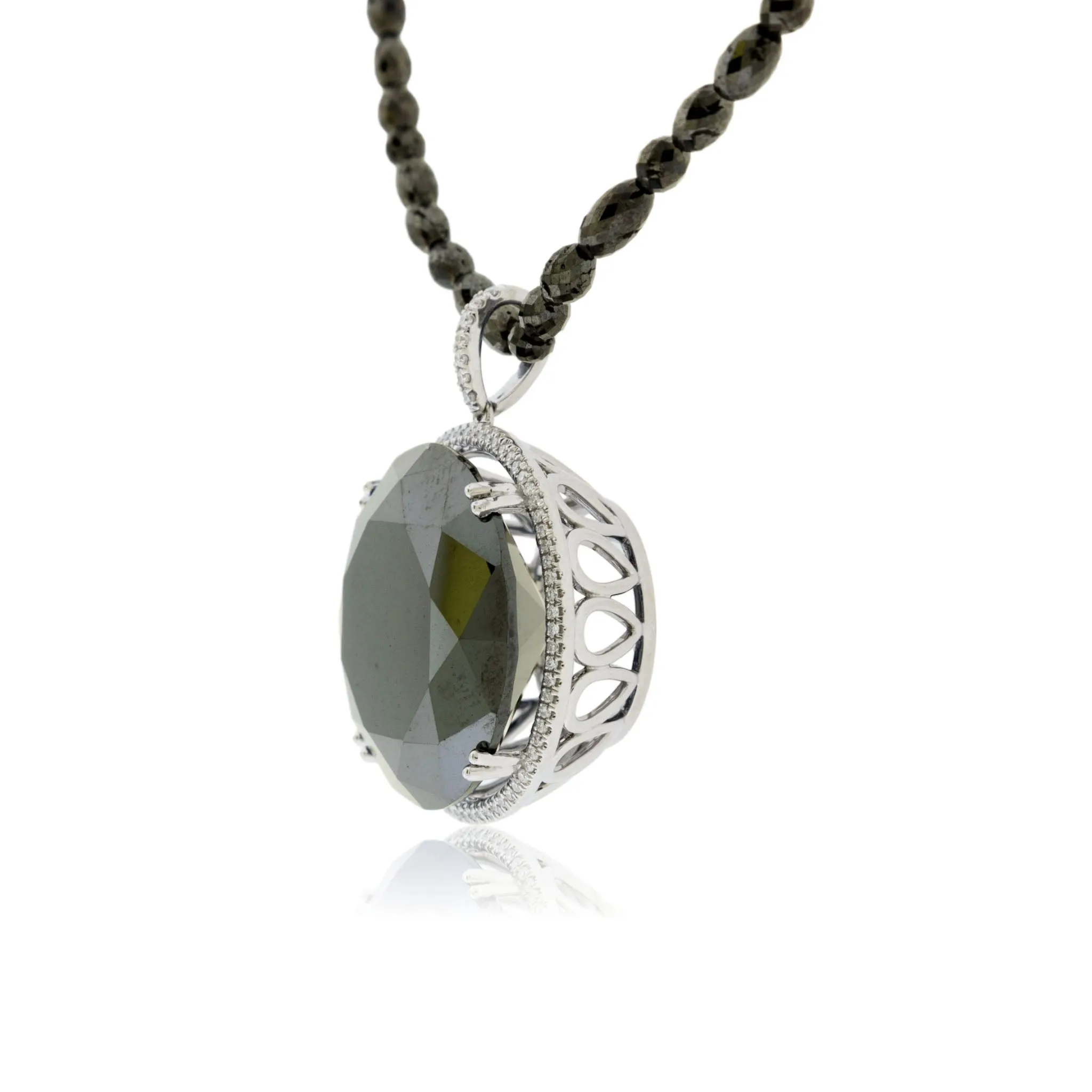Large Round Black Diamond & Diamond Halo Pendant