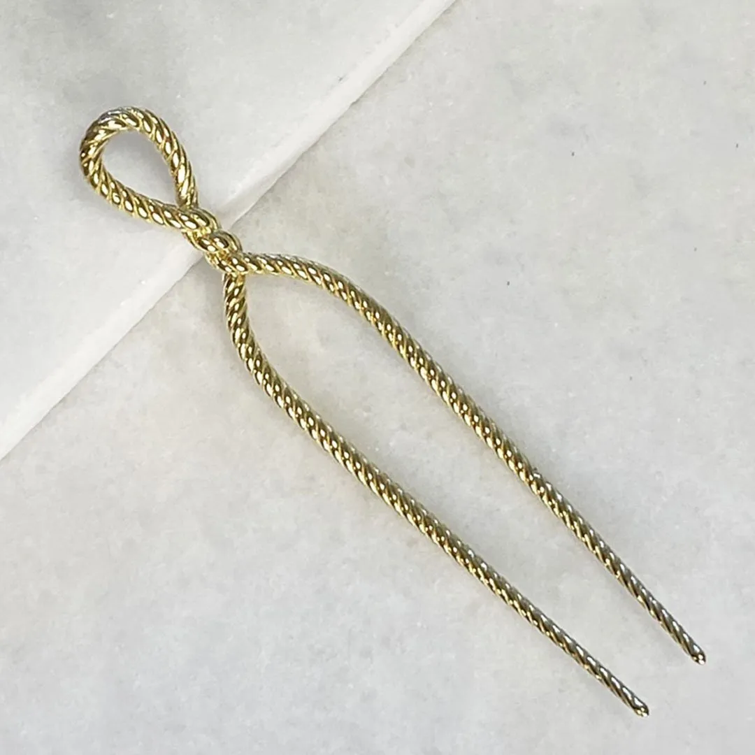 Lariat - Double Rope Twist and 14K Gold on Brass Petite Hair Pick
