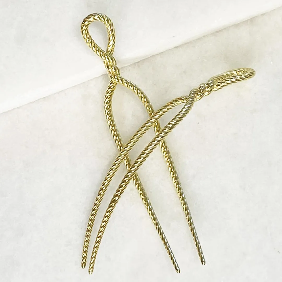 Lariat - Double Rope Twist and 14K Gold on Brass Petite Hair Pick