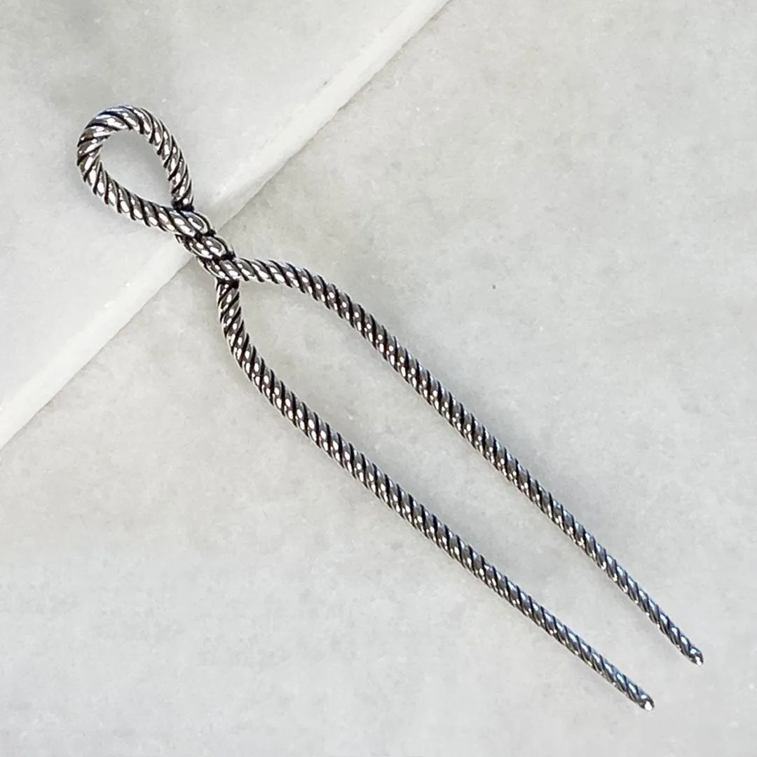Lariat - Double Rope Twist and Sterling Silver on Brass Antique Silver Hair Pick