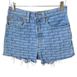 Levi's 501 Logo Print High Rise Cut Off Denim Jean Shorts