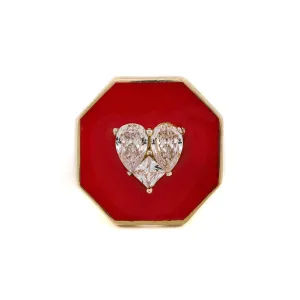 Love Red Enamel Magical Diamond Heart Adjustable Statement Ring