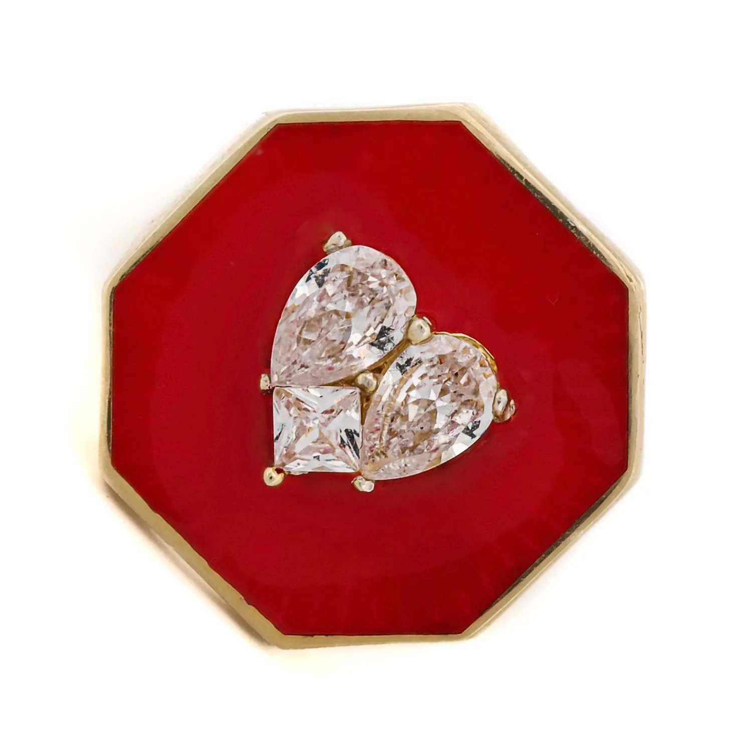 Love Red Enamel Magical Diamond Heart Adjustable Statement Ring