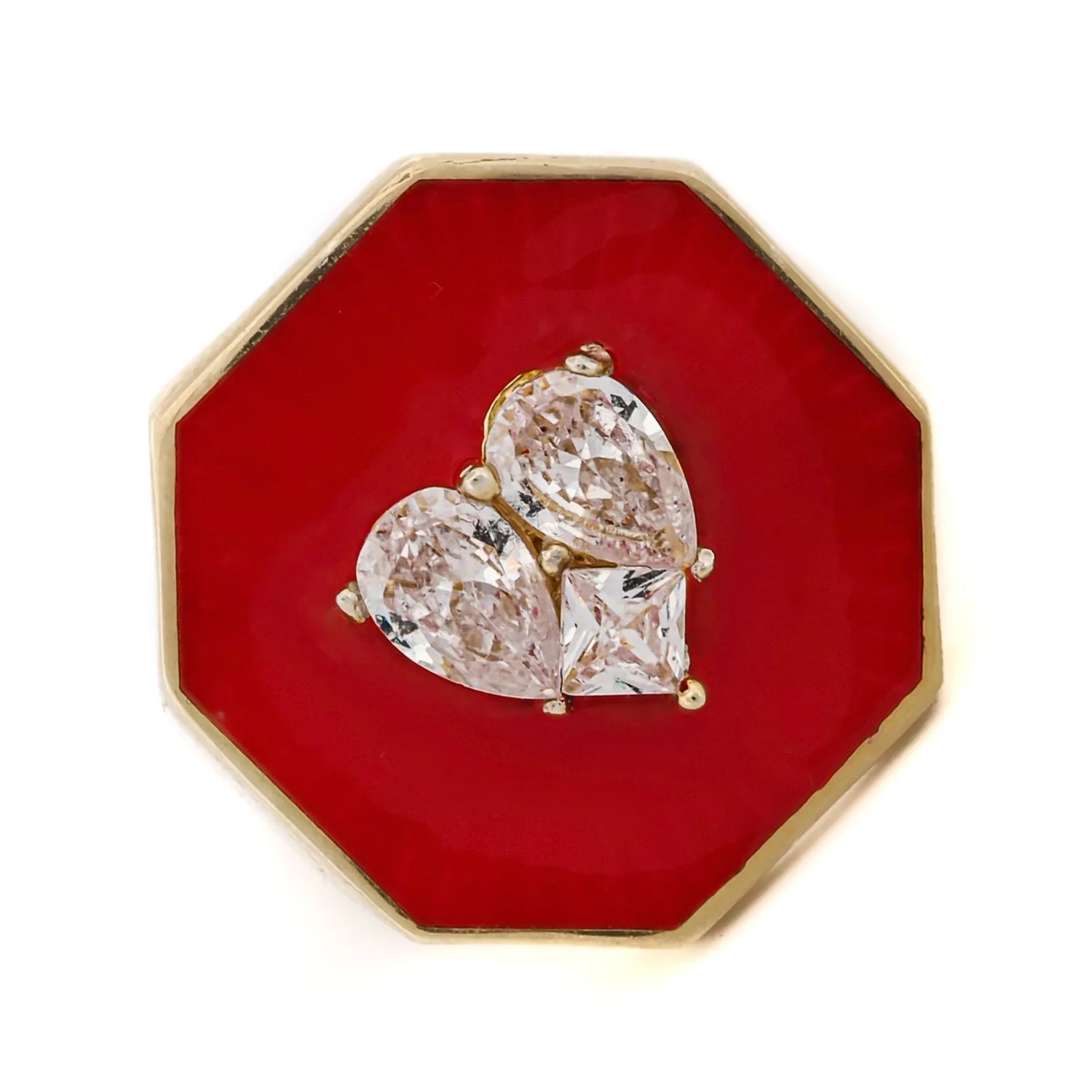 Love Red Enamel Magical Diamond Heart Adjustable Statement Ring