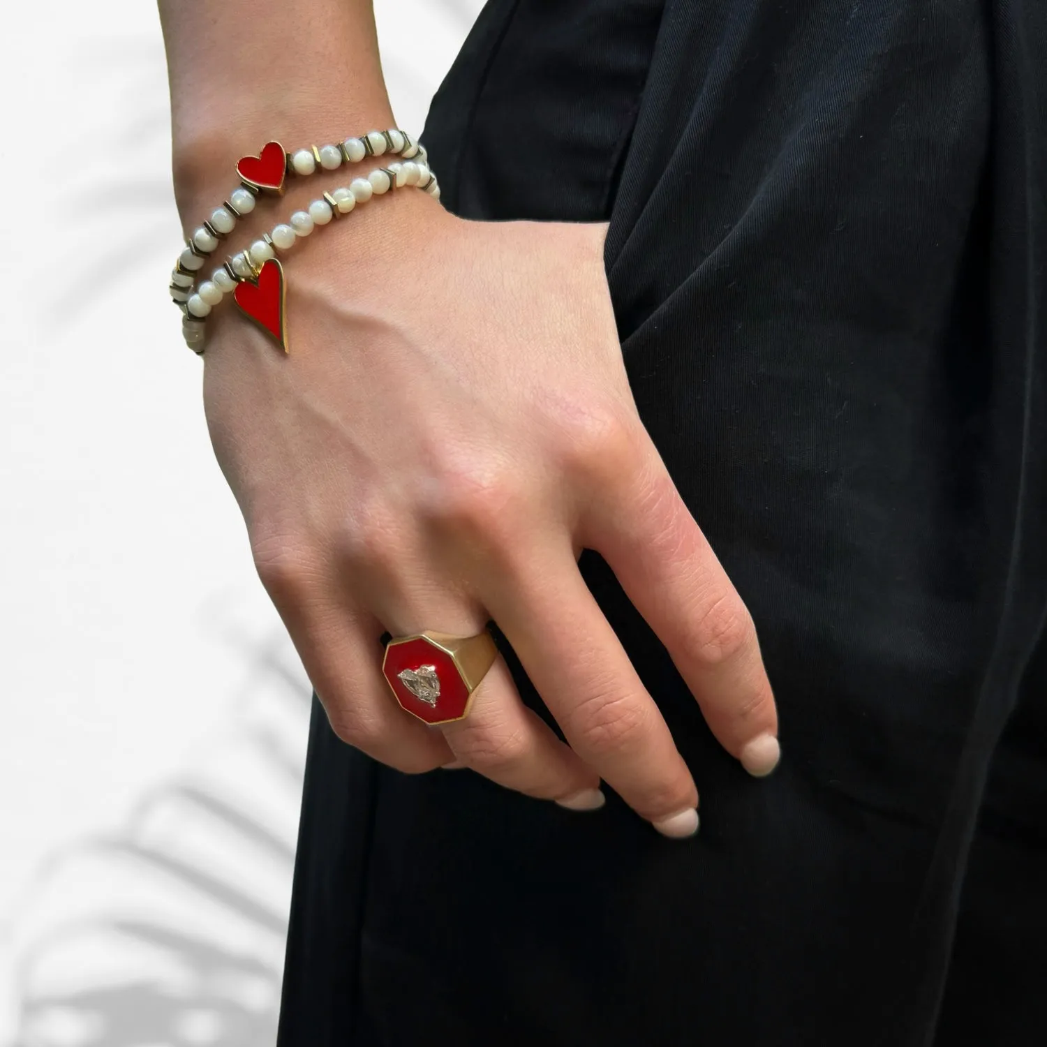 Love Red Enamel Magical Diamond Heart Adjustable Statement Ring