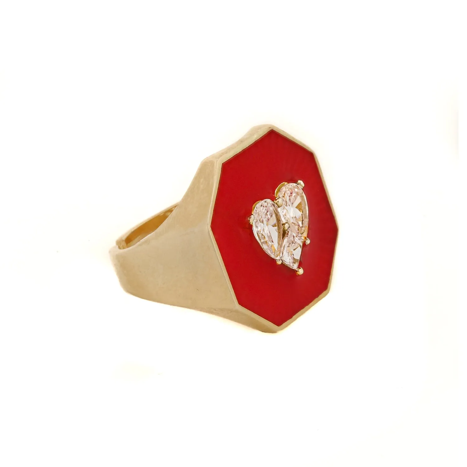 Love Red Enamel Magical Diamond Heart Adjustable Statement Ring