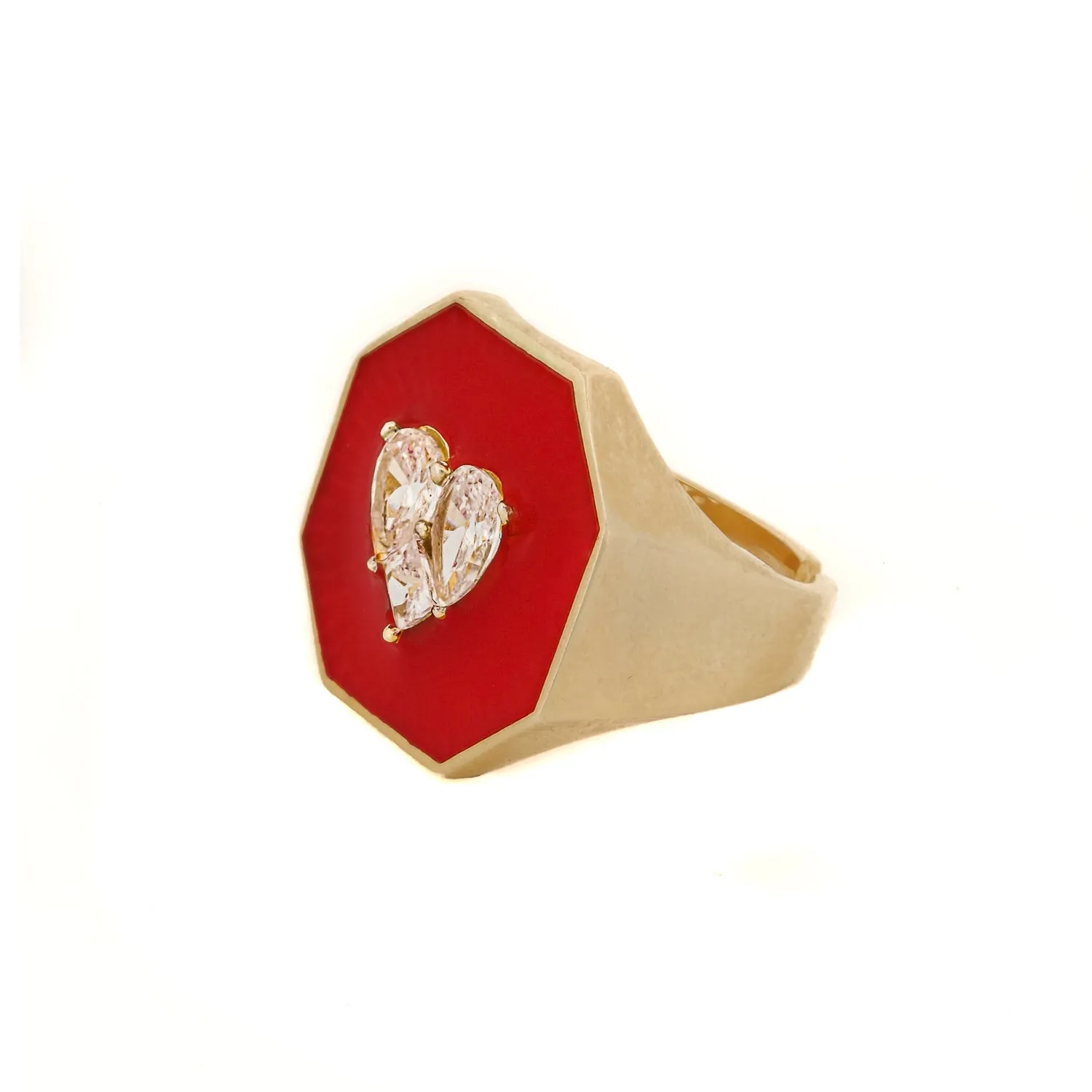 Love Red Enamel Magical Diamond Heart Adjustable Statement Ring