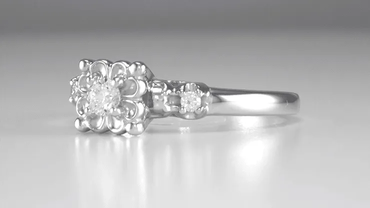 Lucky Clover Retro Moderne White Sapphire Engagement Ring in 14 Karat White Gold