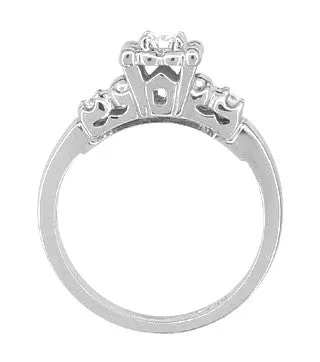 Lucky Clover Retro Moderne White Sapphire Engagement Ring in 14 Karat White Gold