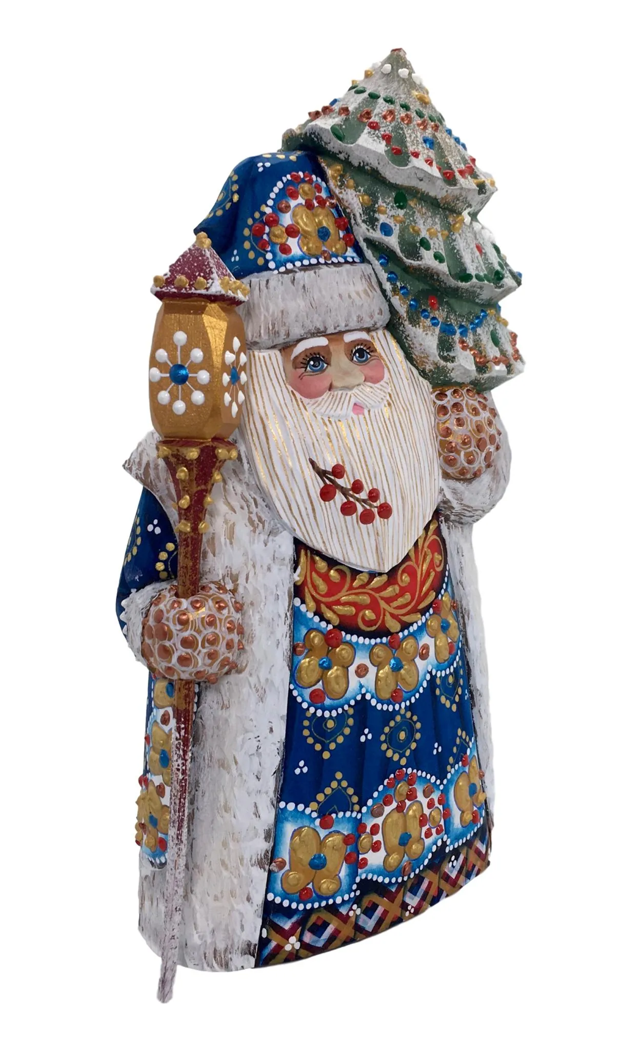 Luxurious dressed Santa with Christmas tree