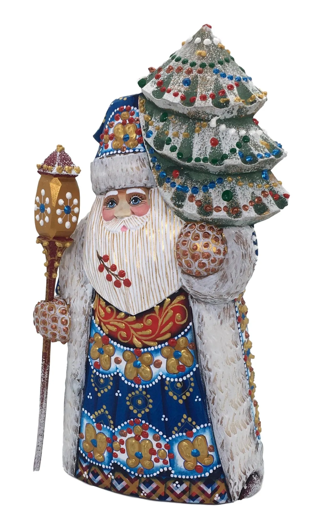 Luxurious dressed Santa with Christmas tree