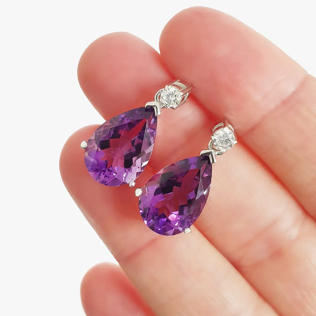 Luxurious Pear Cut Amethyst and Diamond Earrings