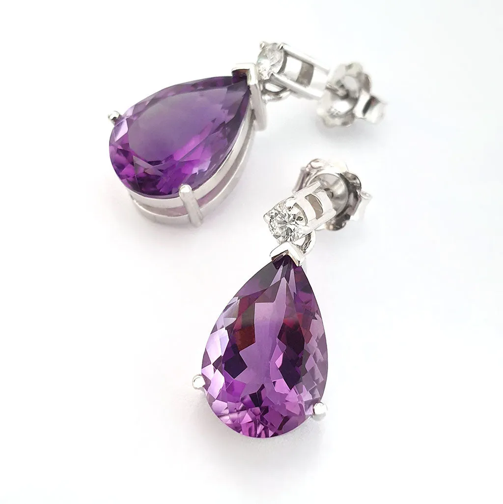 Luxurious Pear Cut Amethyst and Diamond Earrings