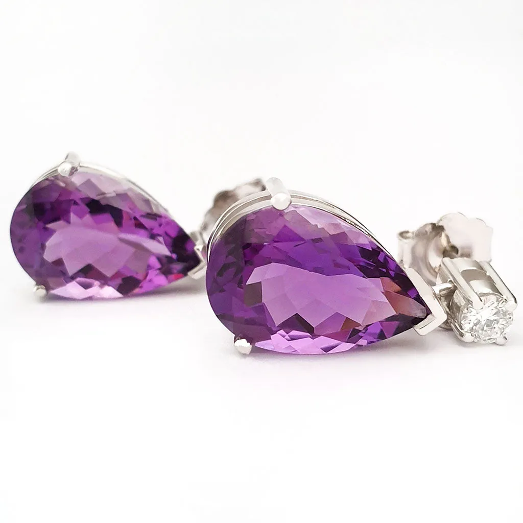 Luxurious Pear Cut Amethyst and Diamond Earrings