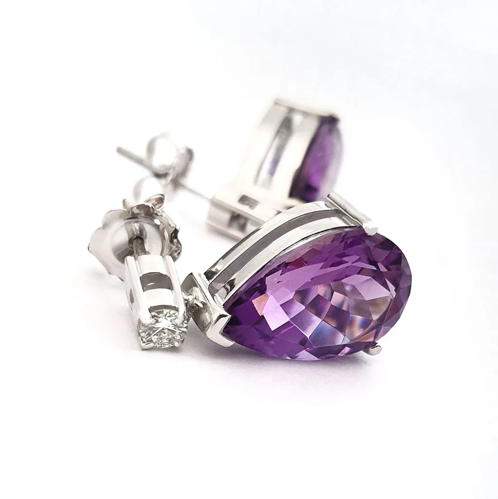 Luxurious Pear Cut Amethyst and Diamond Earrings
