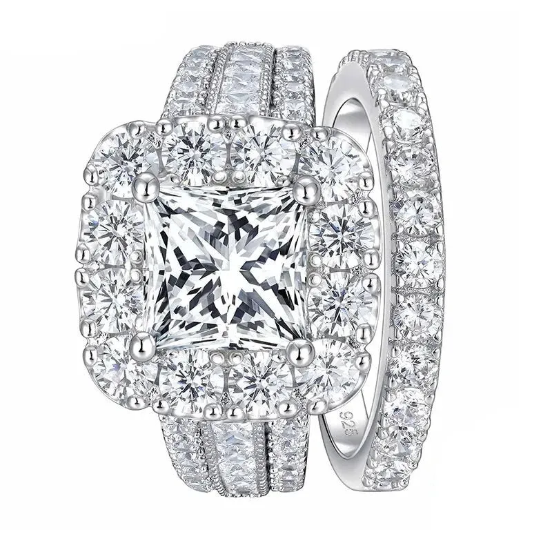Luxurious Princess Cut Halo Created Diamond Engagement Set