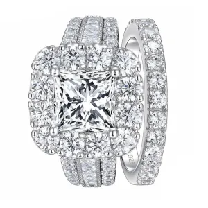Luxurious Princess Cut Halo Created Diamond Engagement Set