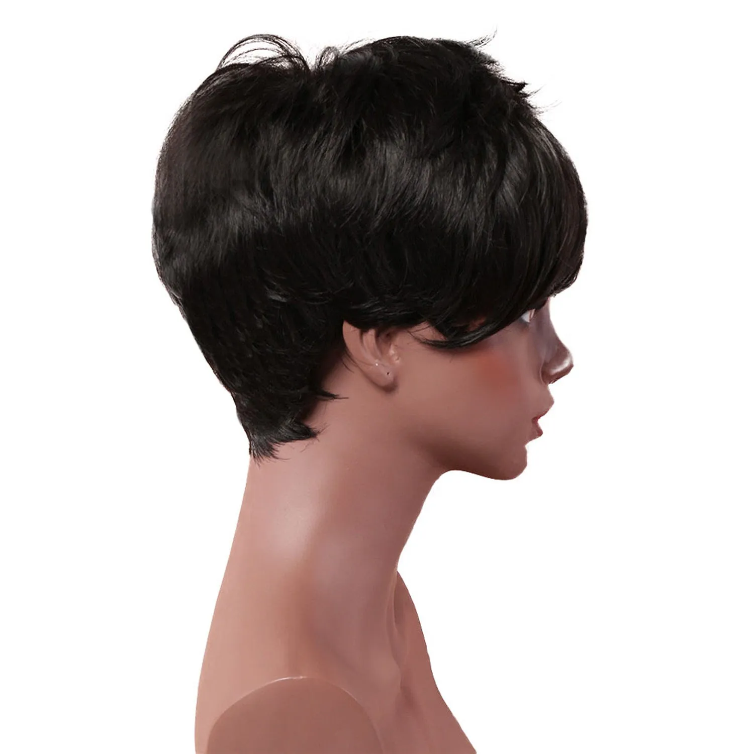 Makayla | Black Short Pixie Cut Wavy Synthetic Hair Wig With Bangs