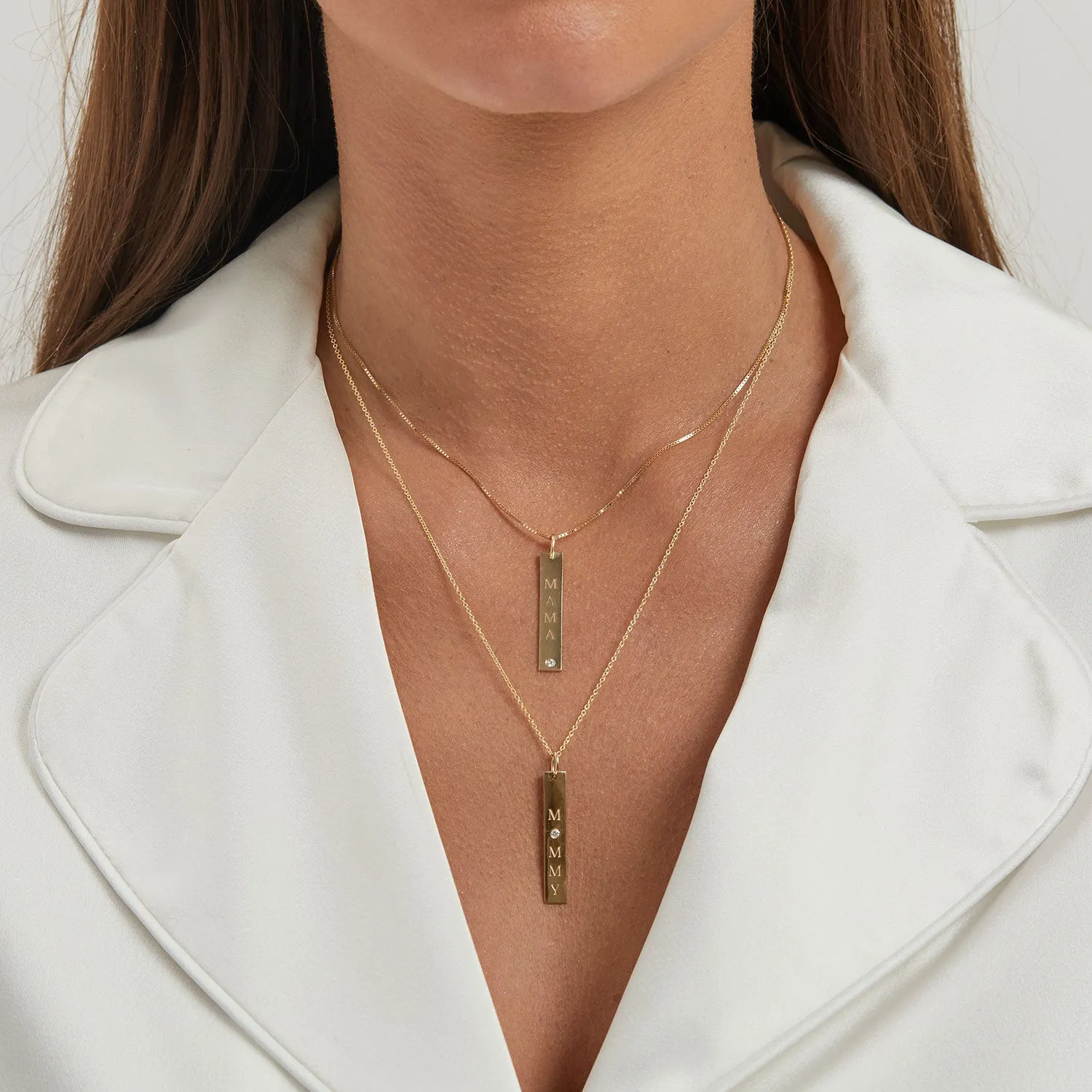 Mama Vertical Tag Charm With Diamond