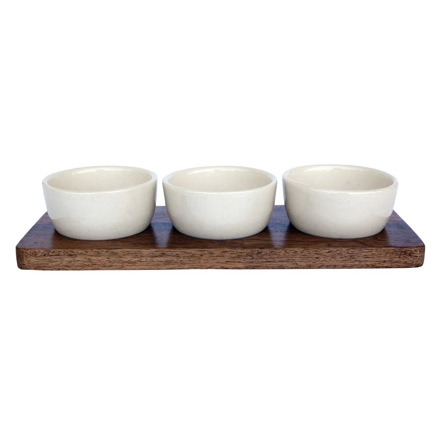 Mango Wood Tray w/ (3) 2 oz. Stoneware Bowls