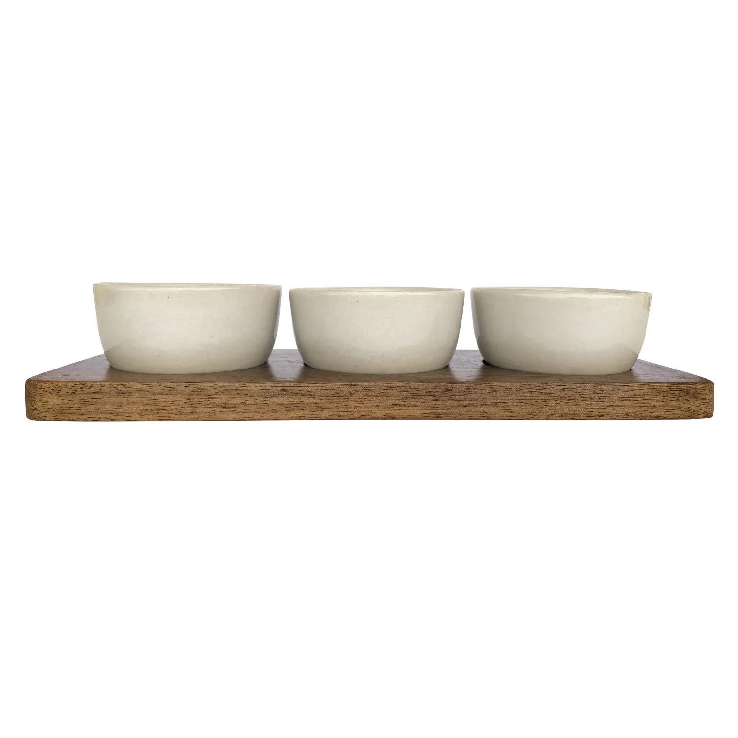 Mango Wood Tray w/ (3) 2 oz. Stoneware Bowls