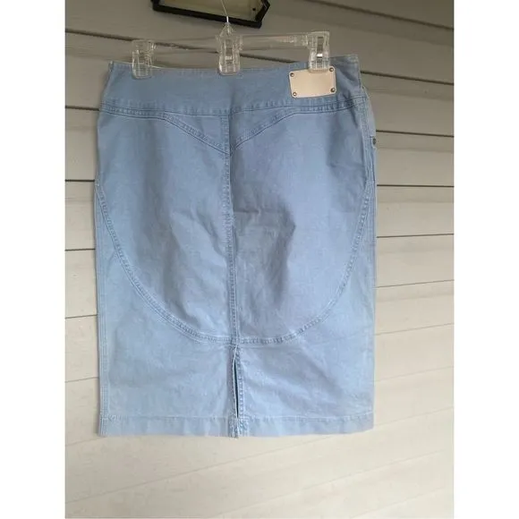 Max Mara Weekend Light Blue Denim Cotton Blend Washed Denim Midi Skirt Size 10