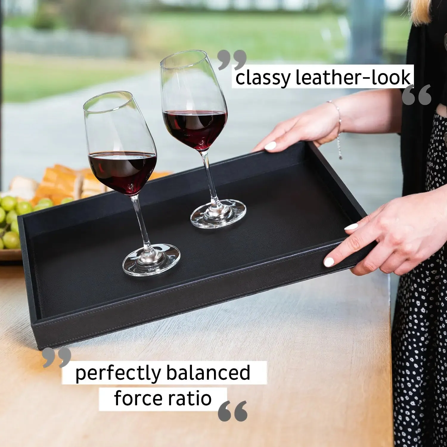 Metal Tray in leather look BLACK By Silwy
