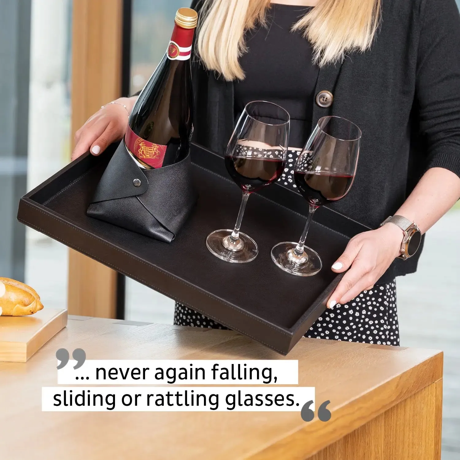 Metal Tray in leather look BLACK By Silwy