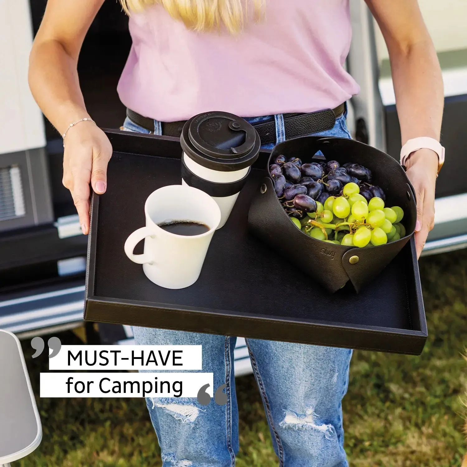 Metal Tray in leather look BLACK By Silwy