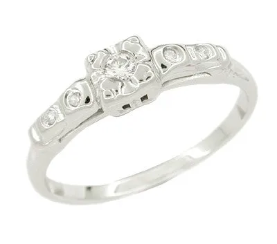 Mid Century Diamond Estate Engagement Ring in 14 Karat White Gold