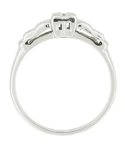 Mid Century Diamond Estate Engagement Ring in 14 Karat White Gold