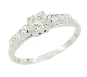 Mid Century Diamond Estate Engagement Ring in 14 Karat White Gold