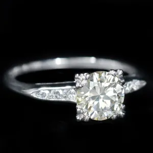 Mid Century GIA 1.33 Carat Round Brilliant Cut Diamond Engagement Ring