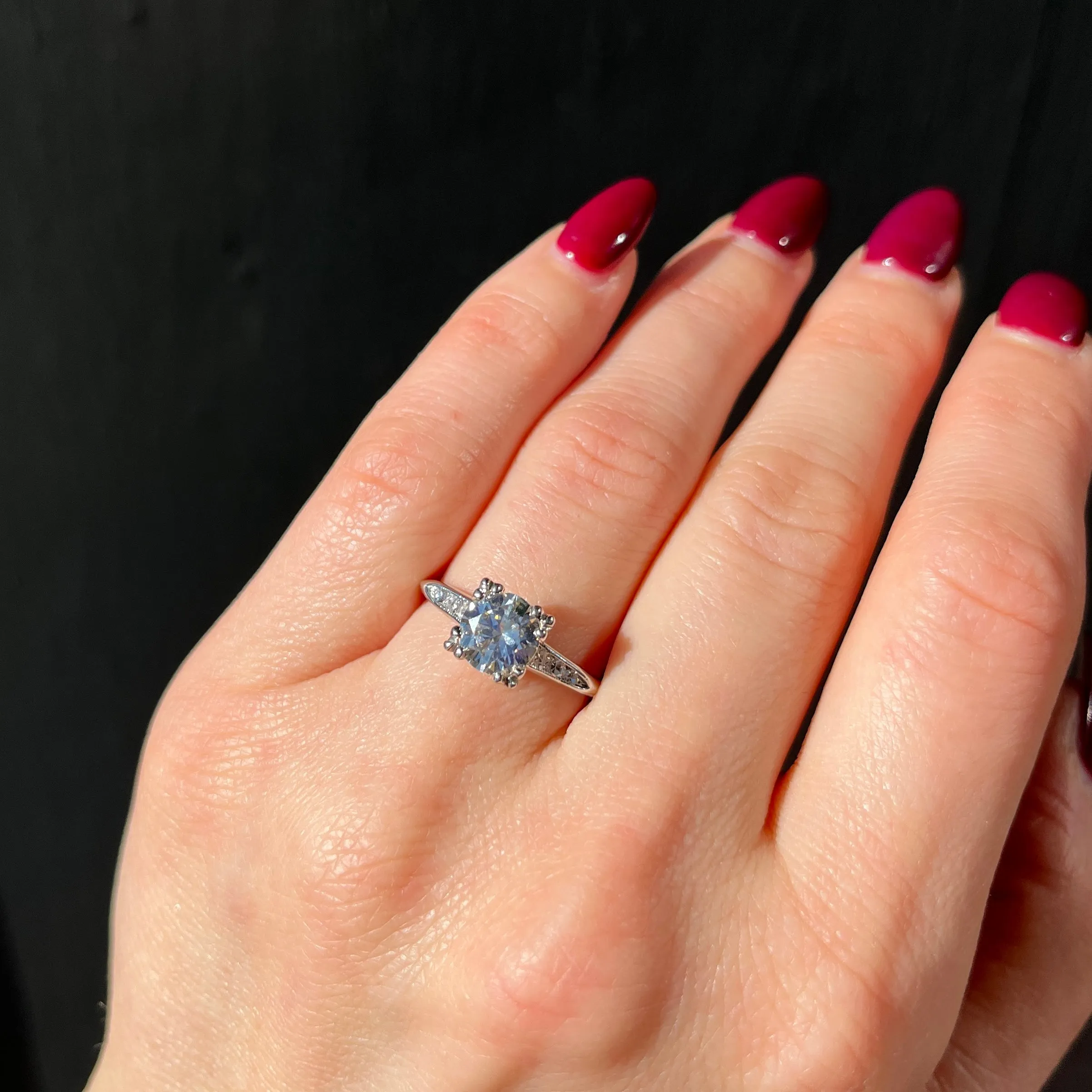 Mid Century GIA 1.33 Carat Round Brilliant Cut Diamond Engagement Ring