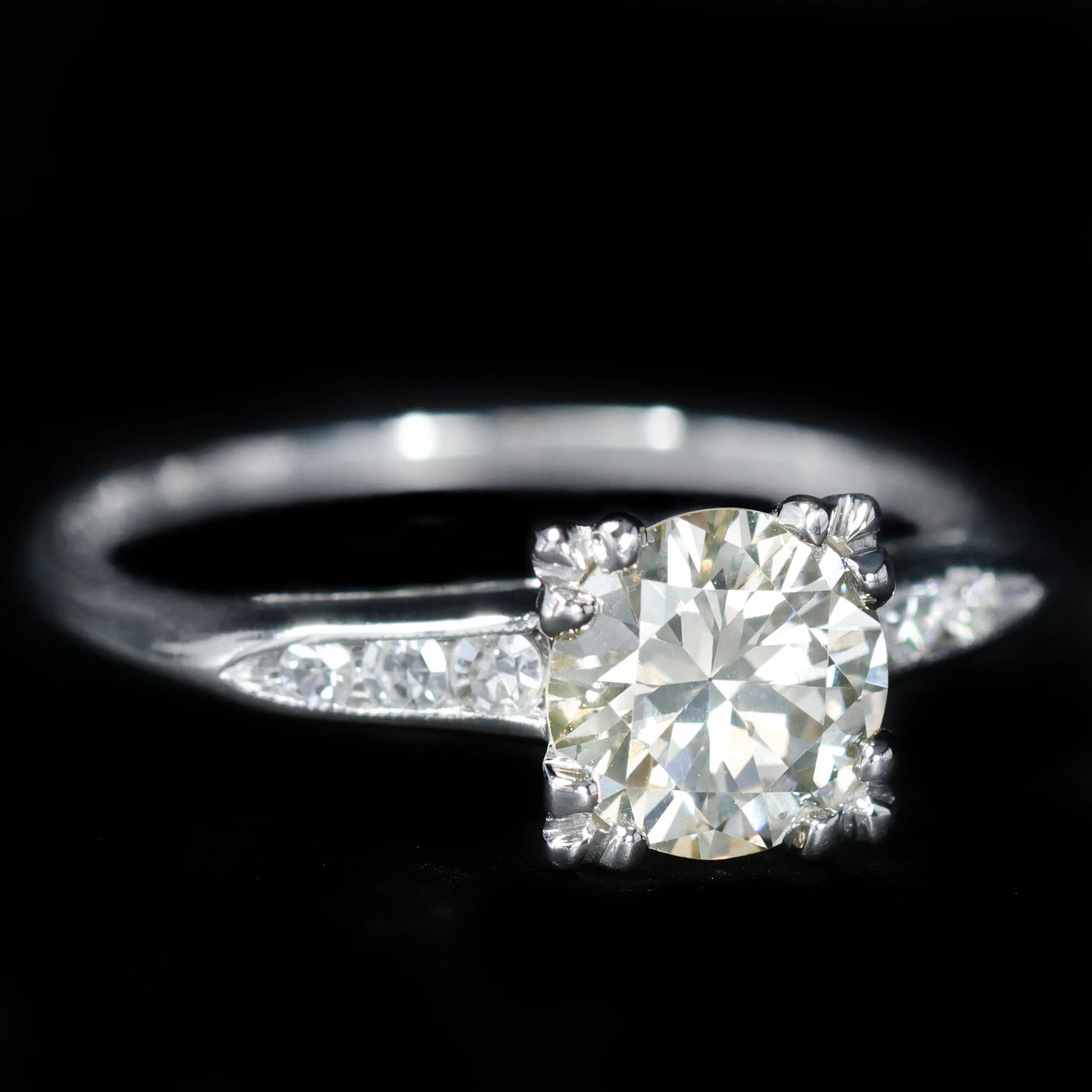 Mid Century GIA 1.33 Carat Round Brilliant Cut Diamond Engagement Ring