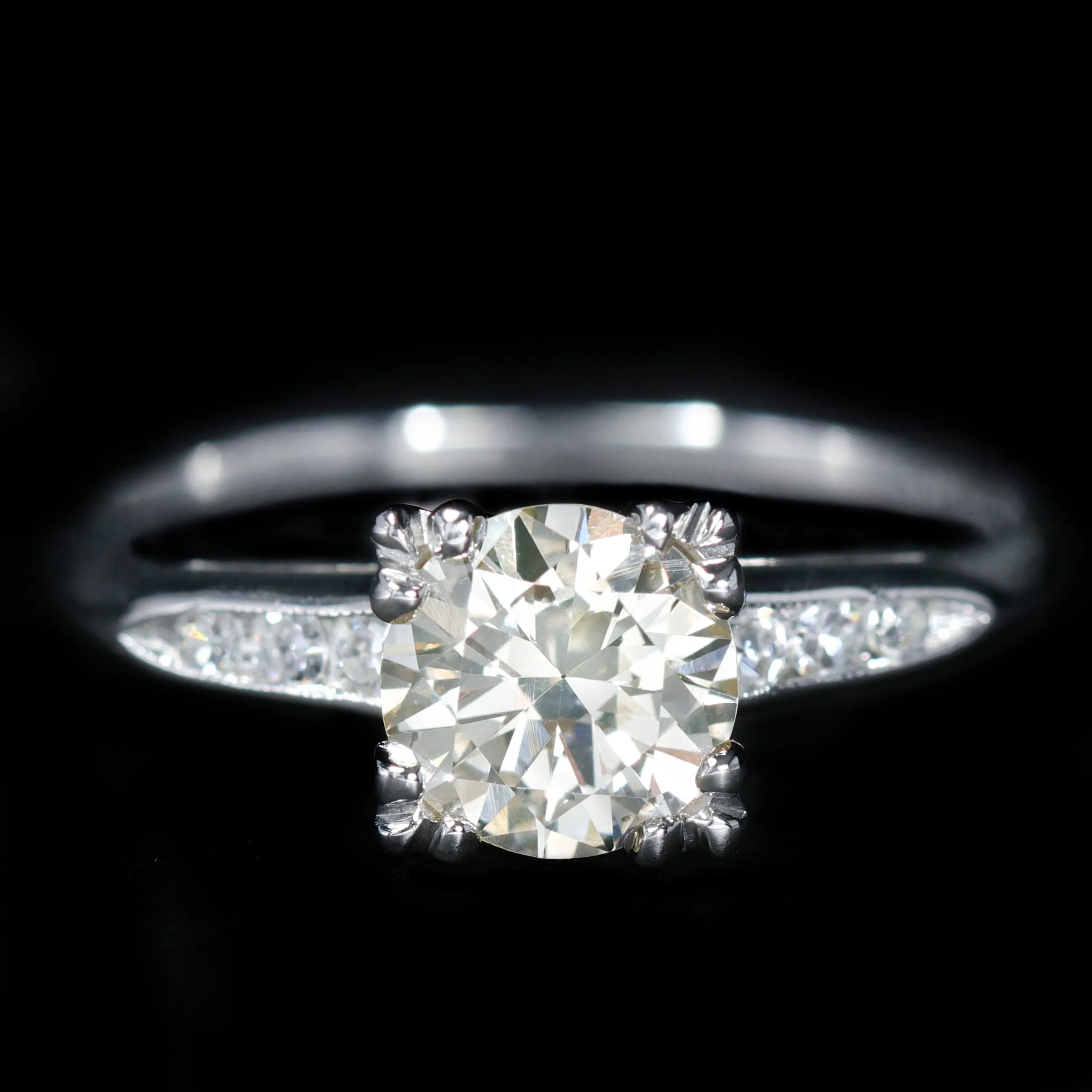 Mid Century GIA 1.33 Carat Round Brilliant Cut Diamond Engagement Ring