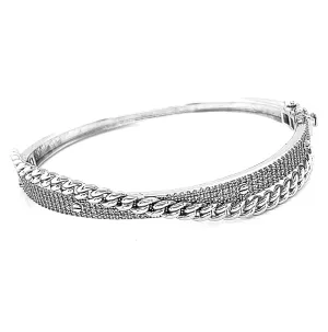 Mix Cut Cuban Screws Designed Pave Zirconia Two Layered 925 Sterling Bangle Bracelet