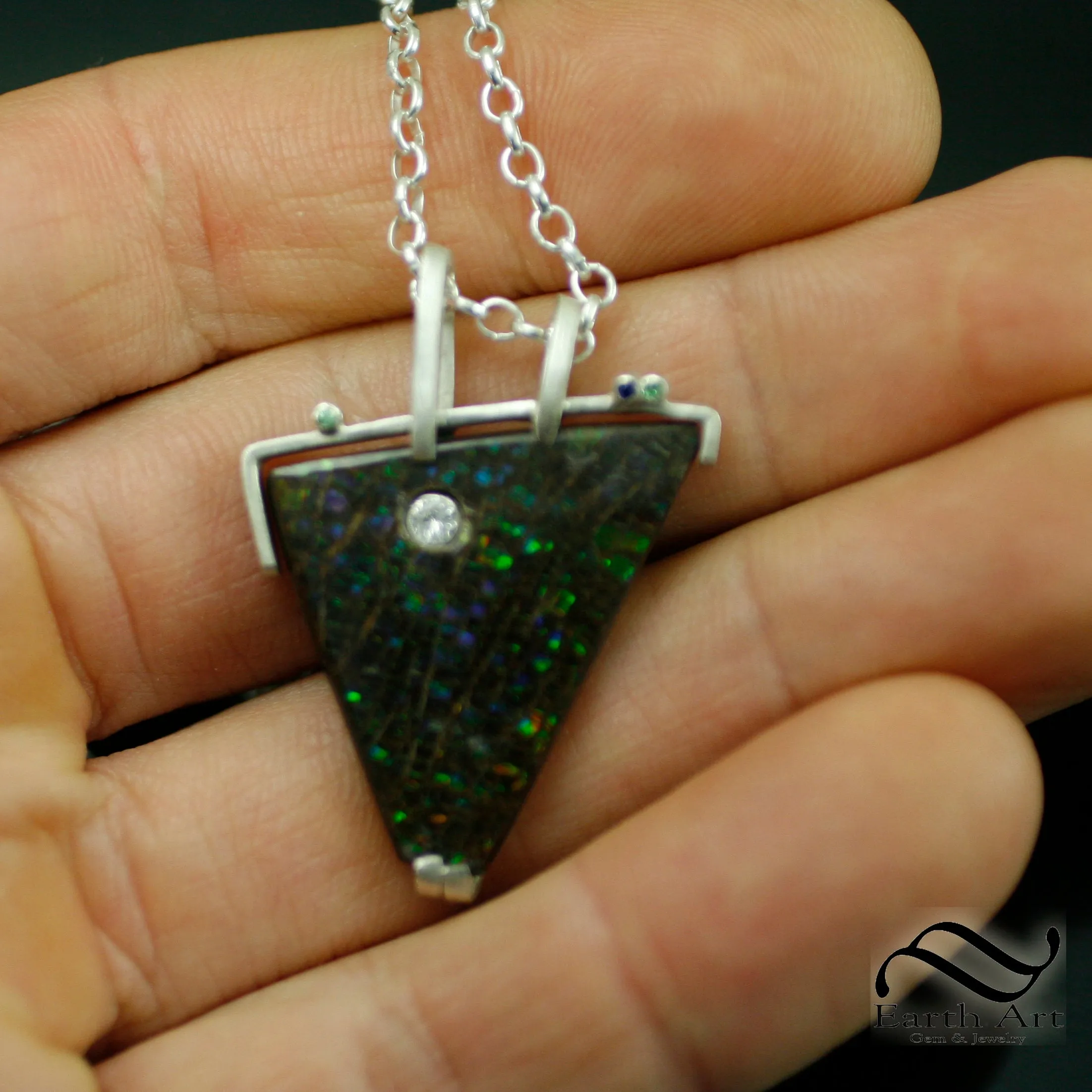Modern Ammolite in Silver with diamond