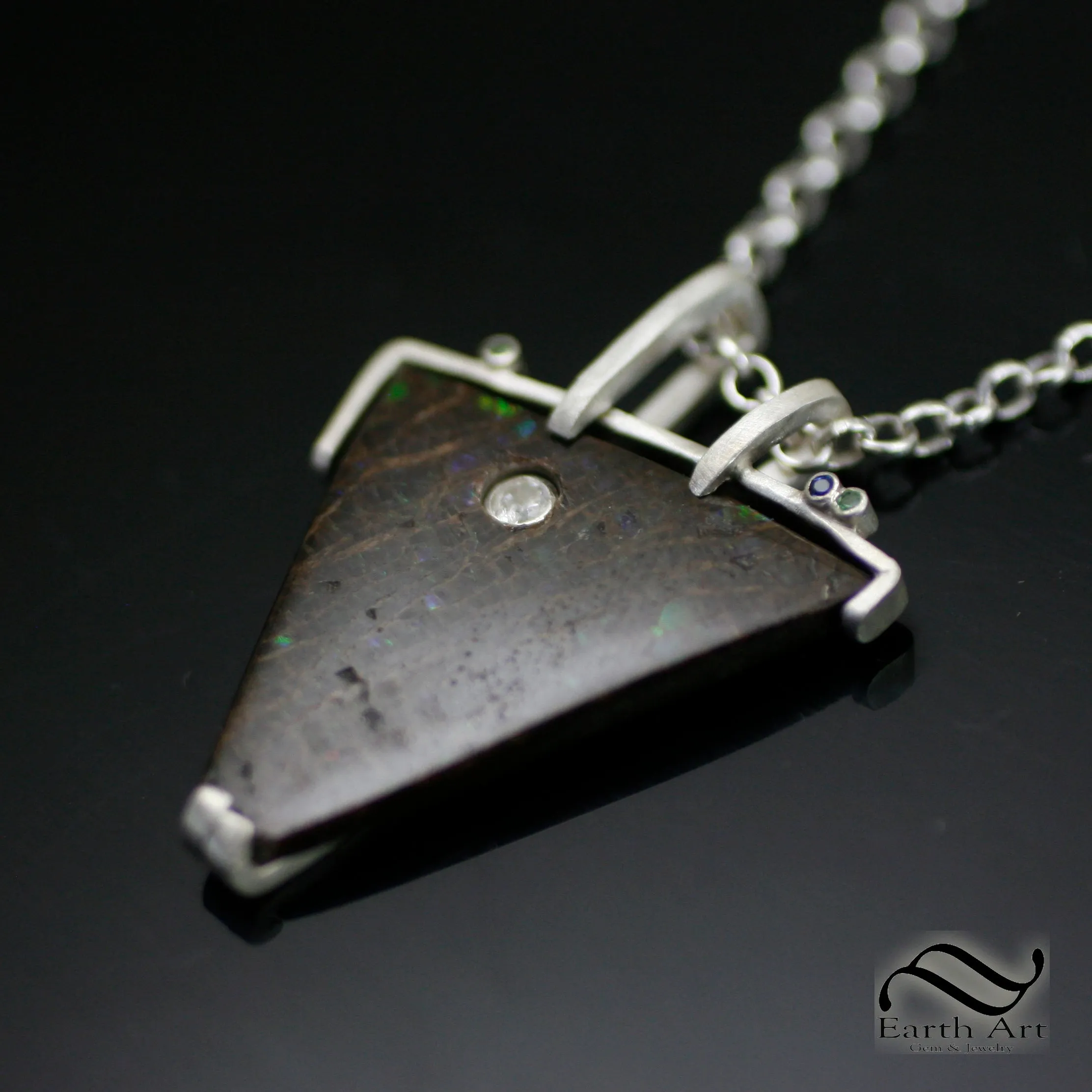 Modern Ammolite in Silver with diamond
