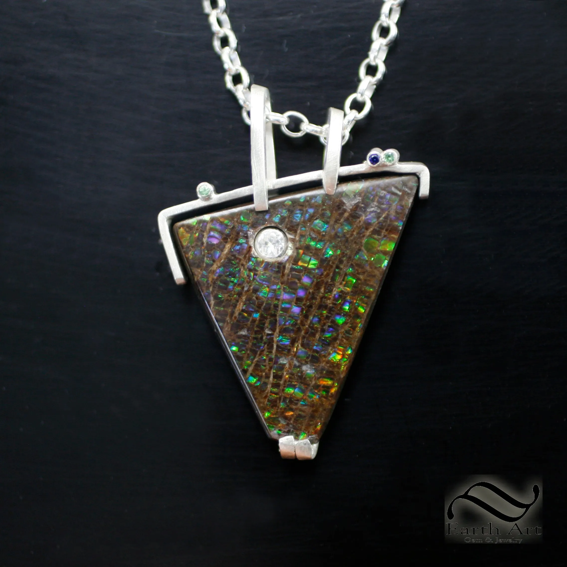 Modern Ammolite in Silver with diamond