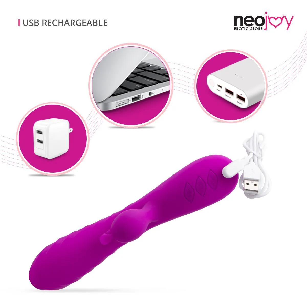 Neojoy Vibrating Dildo Clit Toucher Silicone Rabbit  Magnetic Rechargeable 10-Speed Functions - Purple