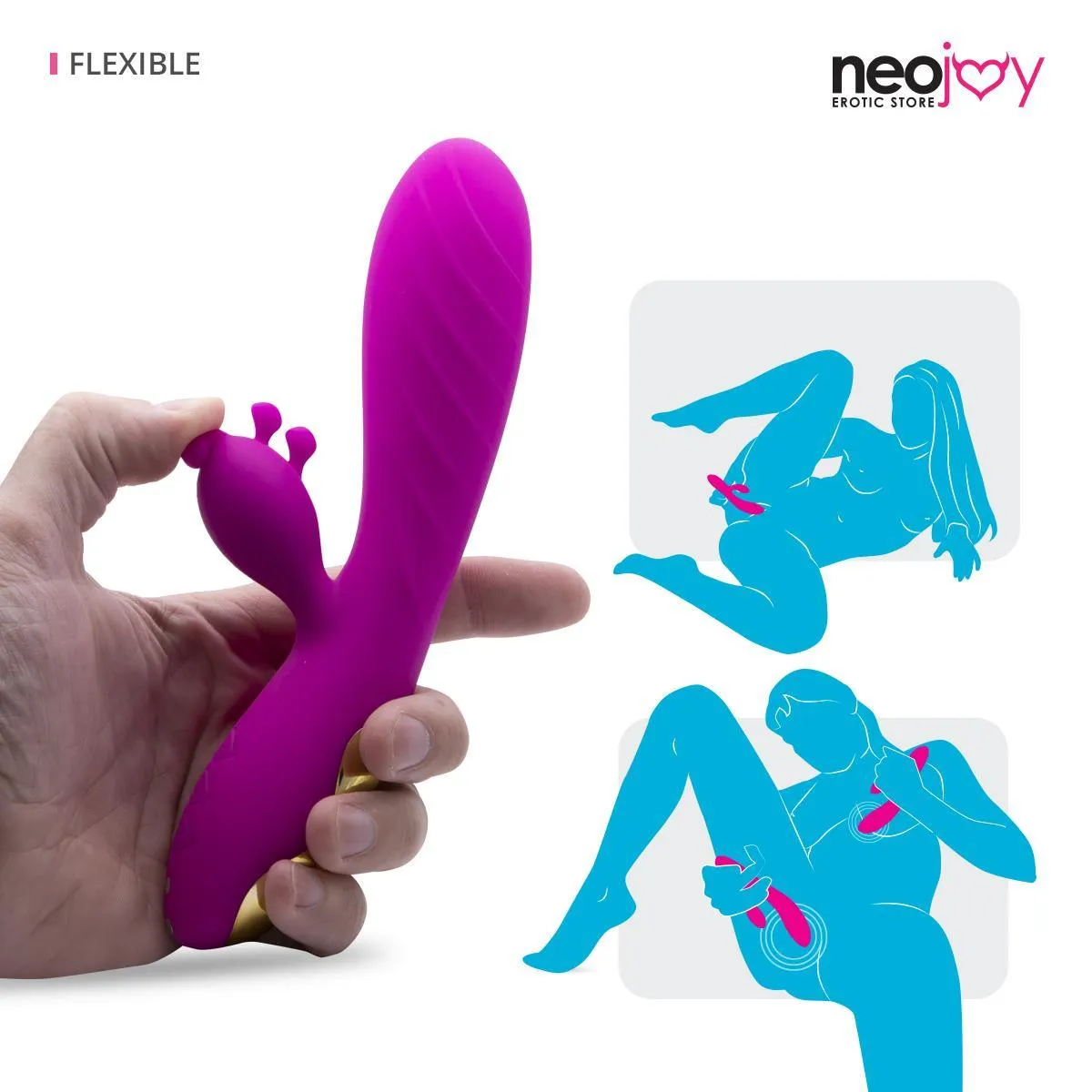 Neojoy Vibrating Dildo Clit Toucher Silicone Rabbit  Magnetic Rechargeable 10-Speed Functions - Purple