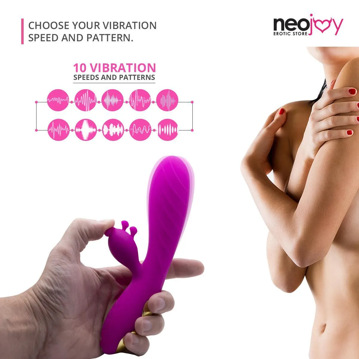Neojoy Vibrating Dildo Clit Toucher Silicone Rabbit  Magnetic Rechargeable 10-Speed Functions - Purple