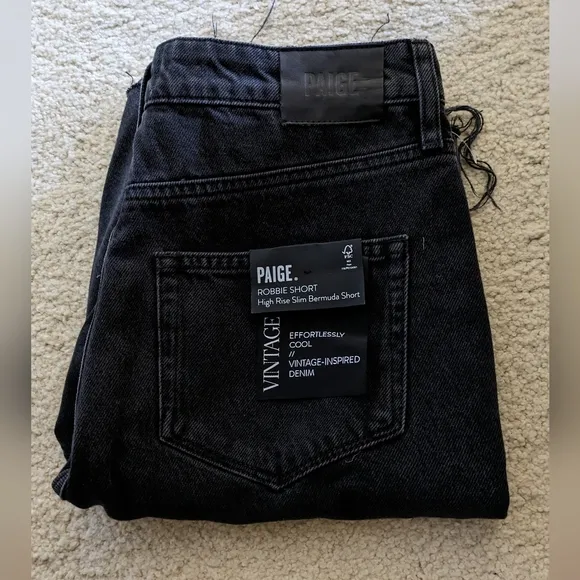 Paige Premium Denim - Robbie High Rise Short w/Caballo Inseam   Raw Hem in Black