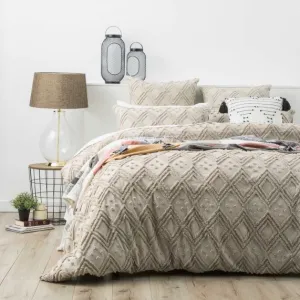 Park Avenue Medallion Cotton Vintage Washed Tufted Quilt Cover Set - Stone