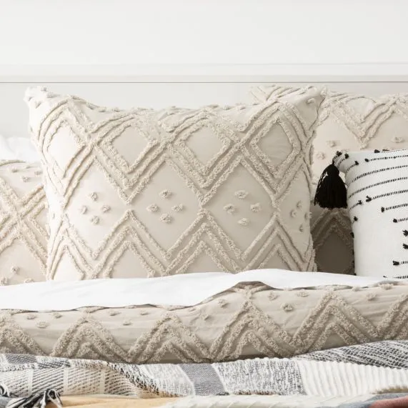 Park Avenue Medallion Cotton Vintage Washed Tufted Quilt Cover Set - Stone