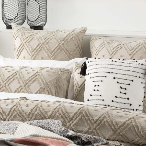 Park Avenue Medallion Cotton Vintage Washed Tufted Quilt Cover Set - Stone