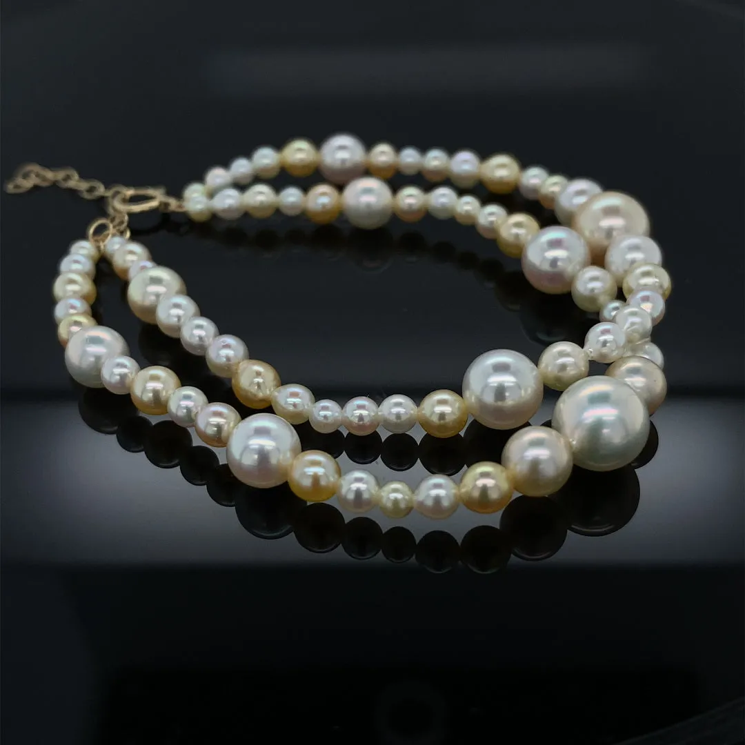 Peachy Golden Akoya Pearl Double Strand Bracelet