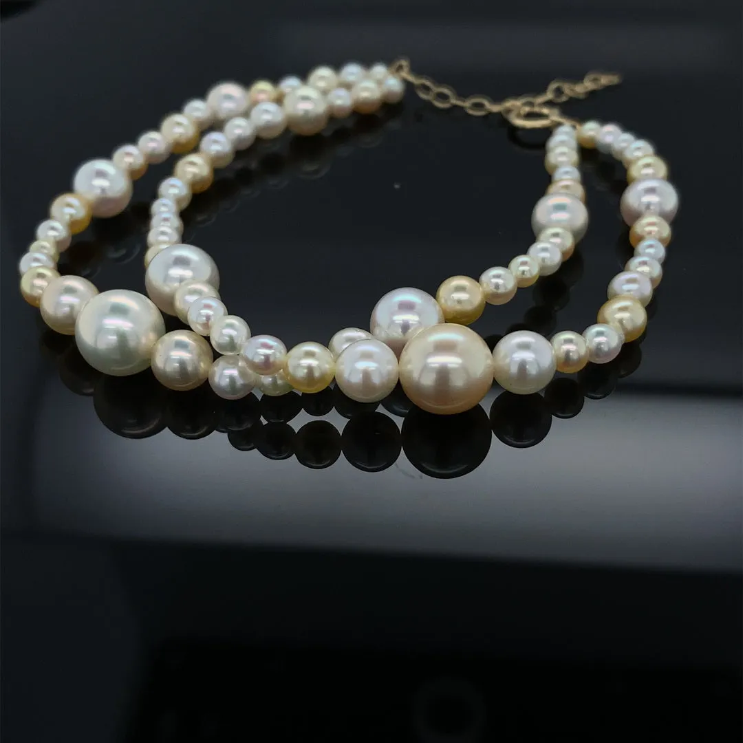 Peachy Golden Akoya Pearl Double Strand Bracelet